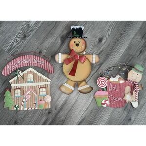 Gingerbread Man / House  Metal Tin Decor‎ Bundle Of 3 Hot Cocoa Christmas Winter